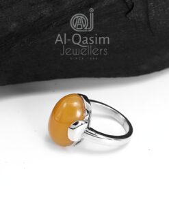 Yellow Aqeeq Silver Ring