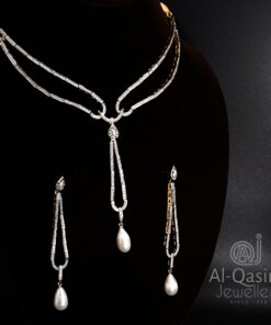 Diamond Pearl Silver Necklace Set