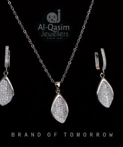 Waved Marquise Silver Pendant Set