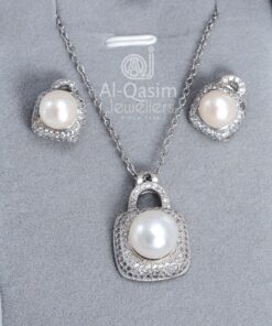 Pearl Padlock Silver Pendant Set