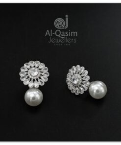 Copper Flower Zircon & Pearl Earrings