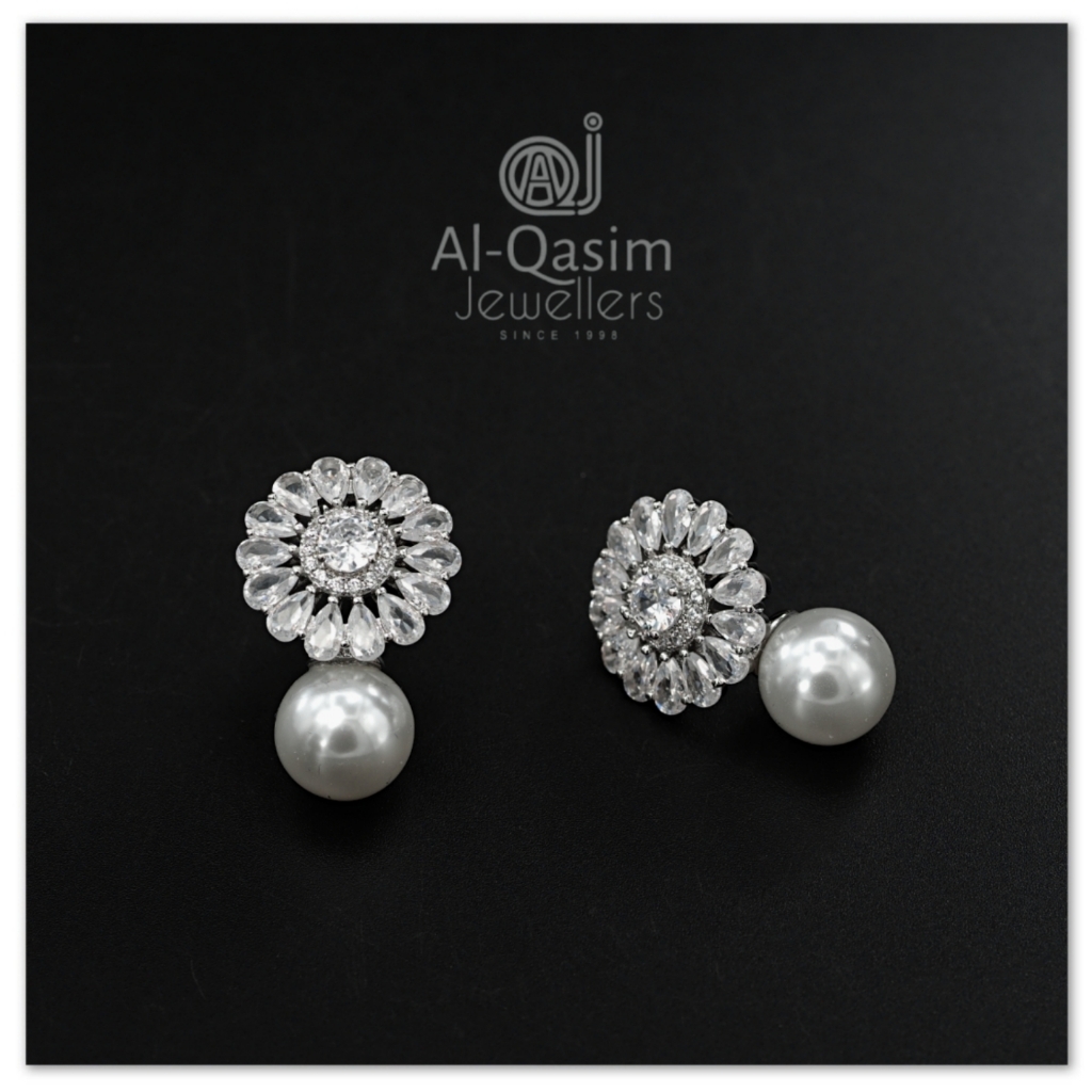 Copper Flower Zircon & Pearl Earrings