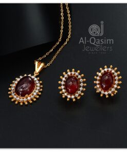 Red Agate Silver Gold Plated Pendant Set
