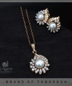 Gold Plated Pearl & Zircon Silver Pendant Set