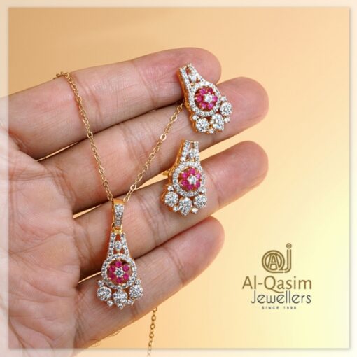 Ruby Gold Plated Silver Pendant Set