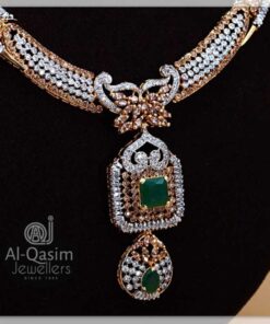 Silver Necklace Polki Emerald