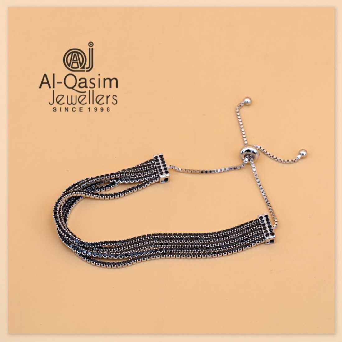 Black-Zirconia Silver Adjustable Bracelet