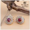 21K Red Onyx Silver Ear Studs