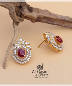 21K Red Onyx Silver Ear Studs