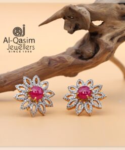 Flower Silver Ruby Earrings