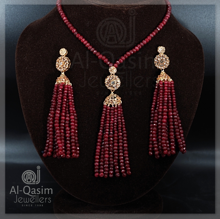 Polki Jhumka Set with-Ruby