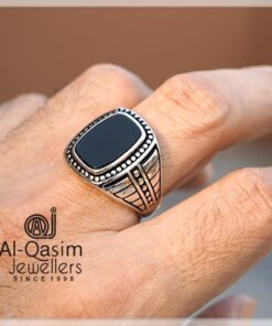 Black Enamel Men Silver-Ring