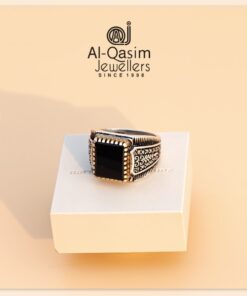 Simple Black Agate Silver Irani Ring