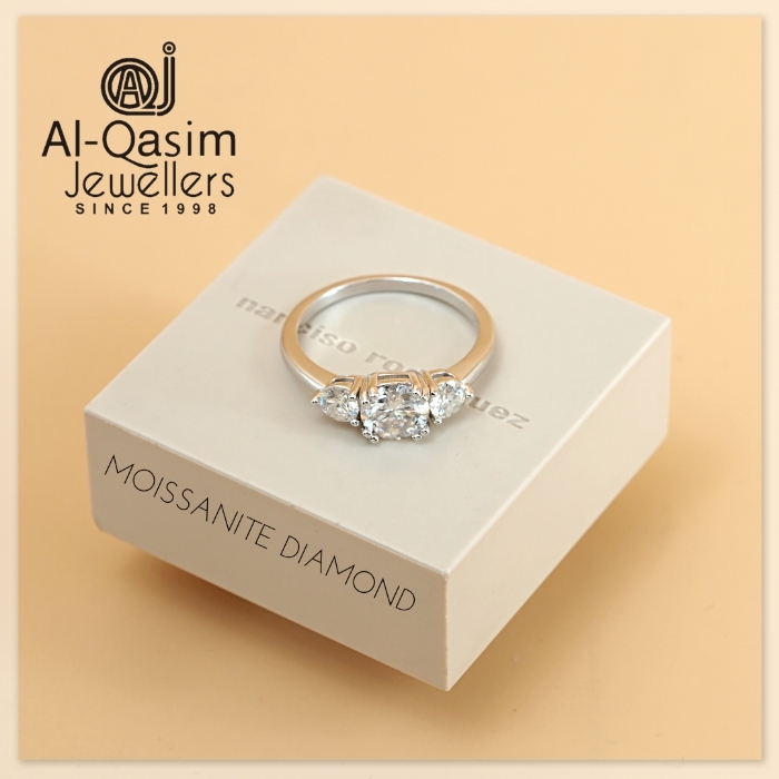 Tri Moissanite Silver Ring