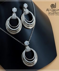 Oval Hollow Silver Pendant Set