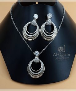 Oval Hollow Silver Pendant Set