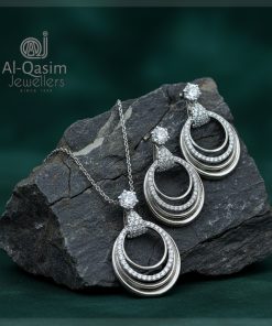 Oval Hollow Silver Pendant Set
