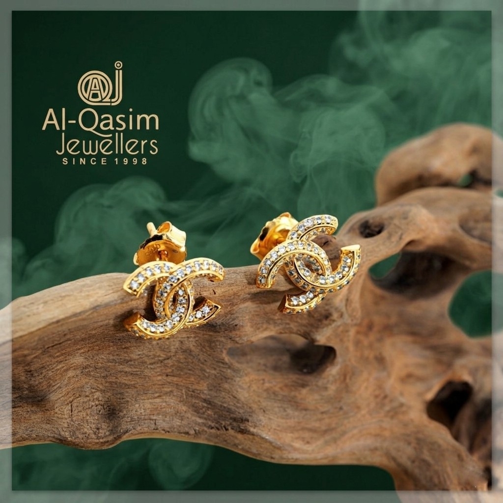 Branded Zircon Silver Ear Studs