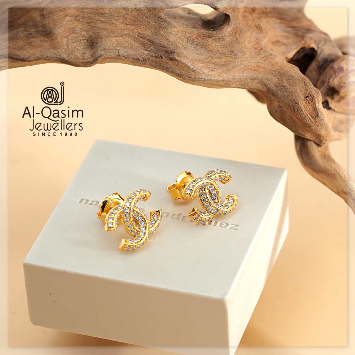 Branded Zircon Silver Ear Studs
