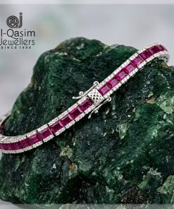 Red Stone Tennis Silver Bracelet